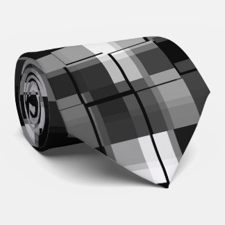 Black White Abstract Plaid Tie