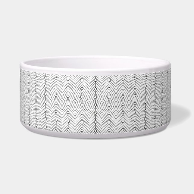 Black & White Abstract Retro Print Large Pet Bowl (Front)