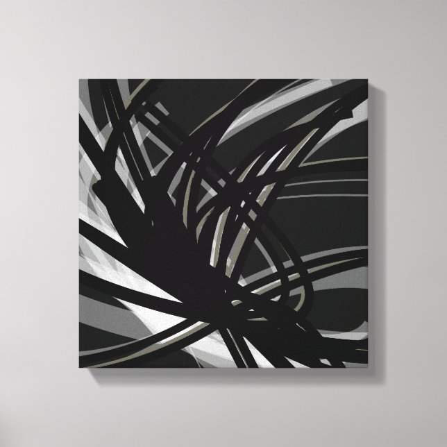 Black & White Abstract Ribbons | Shadows & Light Canvas Print (Front)