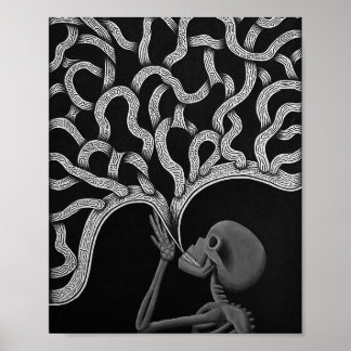 Black & White Abstract Skeleton Drawing Poster