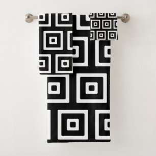 Black & White Abstract Squares Bath Towel Set