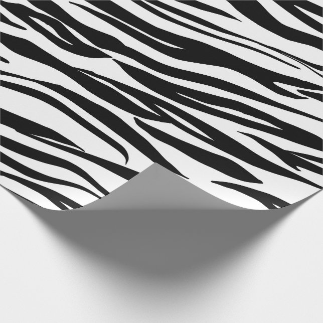Black White Abstract Tiger Animal Fur Skin Elegant Wrapping Paper (Corner)