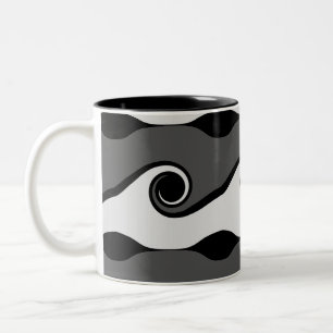 Black & White Abstract Waves Two-Tone Coffee Mug
