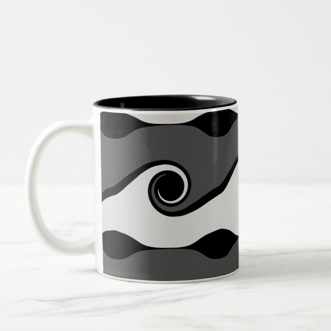 Black & White Abstract Waves Two-Tone Coffee Mug (Left)