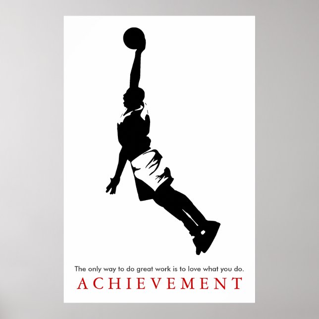 Black White Achievement Motivational Basketball Poster (Front)