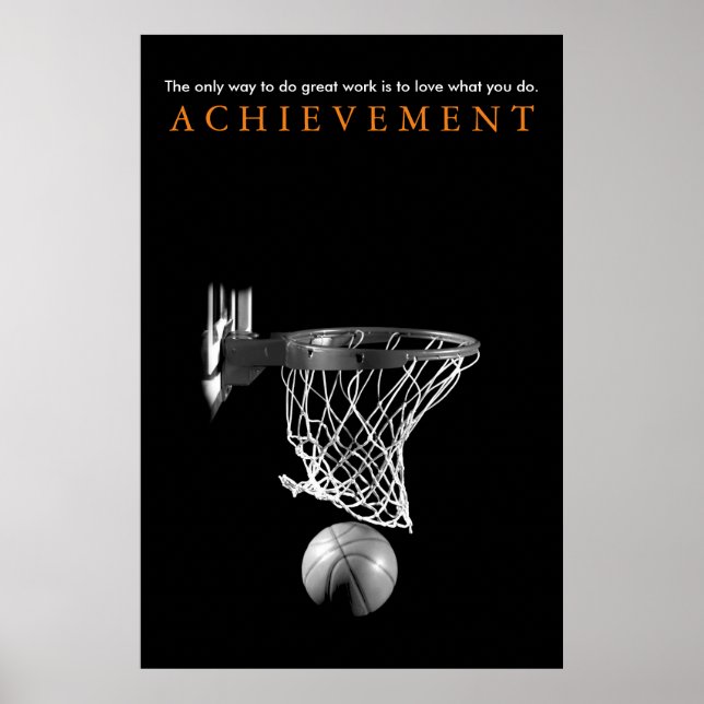 Black White Achievement Motivational Basketball Poster (Front)