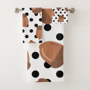 Black & White Acorn Botanical Polka Dot Fall Decor Bath Towel Set