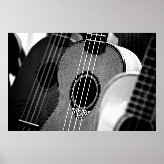 Black White Acoustic Classical Spanish Guitar Poster (Front)