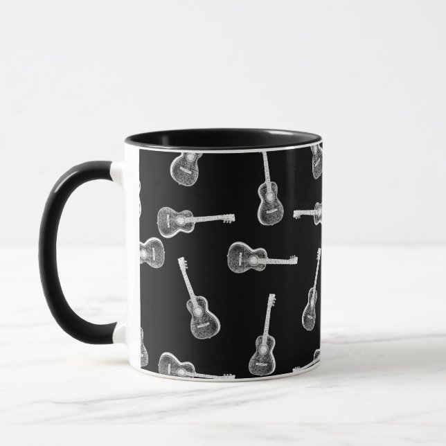 Black & White Acoustic Guitars Design Music Themed Mug (Left)