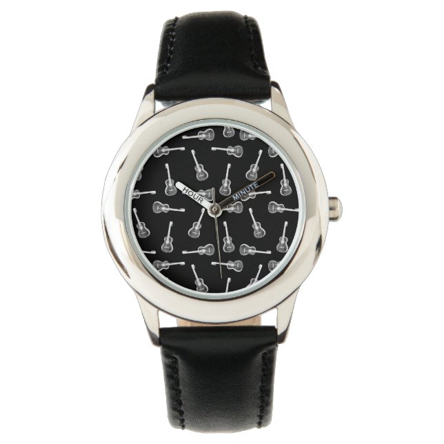 Black & White Acoustic Guitars Design Music Themed Watch (Front)