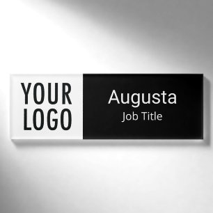 Black & White Acrylic Name Tag with Logo Magnetic