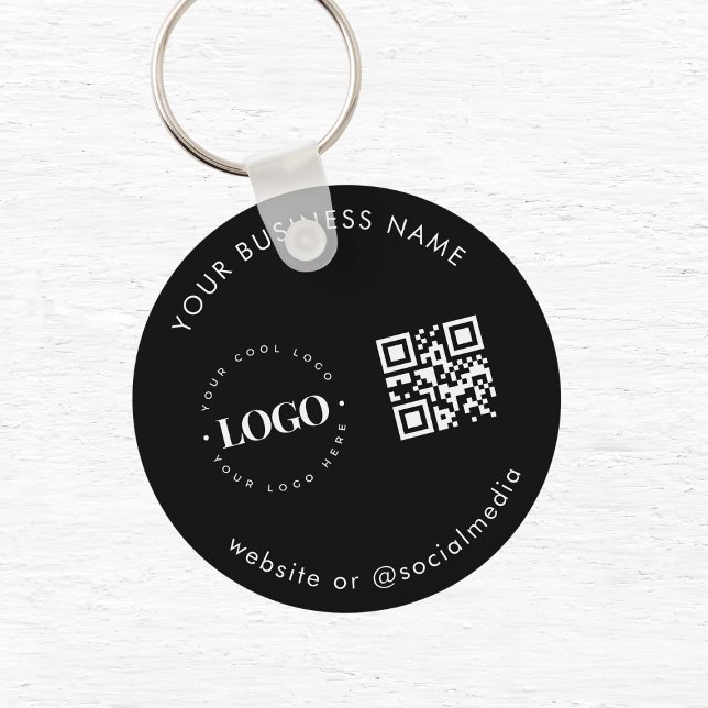 Black White Add Custom Business Logo Qr Code Scan Key Ring (Creator Uploaded)