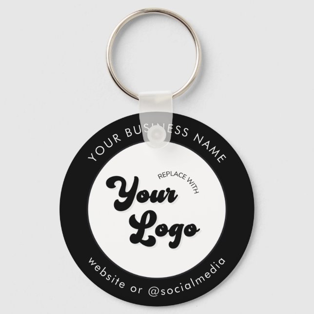 Black White Add Custom Business Logo Website Text  Key Ring (Front)