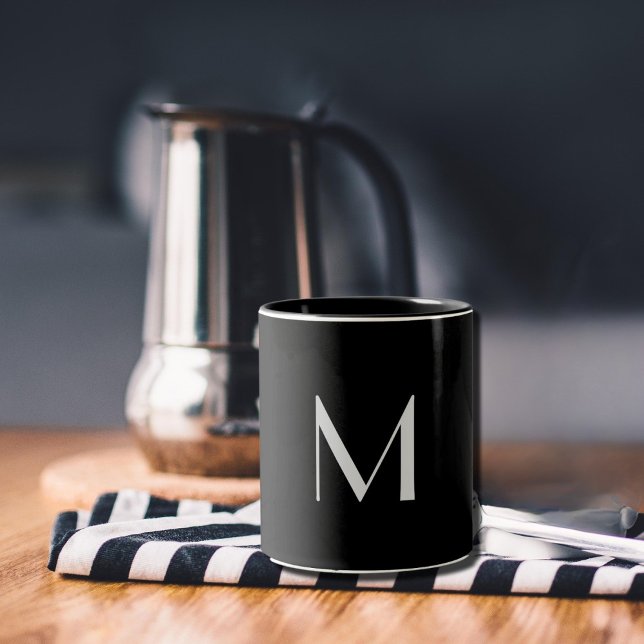  Black & white  - add monogram   Two-Tone Coffee Mug (Creator Uploaded)
