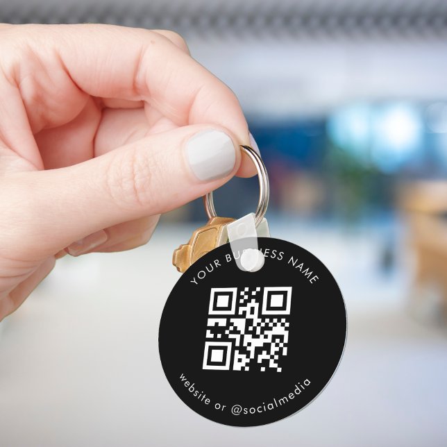 Black White Add Your Custom Business Qr Code Scan  Key Ring (Creator Uploaded)