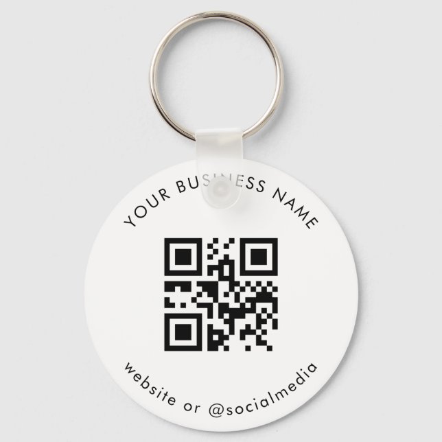 Black White Add Your Custom Business Qr Code Scan Key Ring (Front)