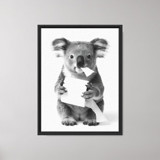 Black White Adorable Koala Holding Toilet Paper Canvas Print