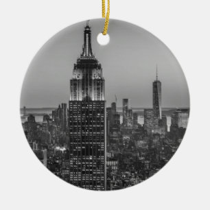 Black & White Aerial View of New York City Night Ceramic Tree Decoration