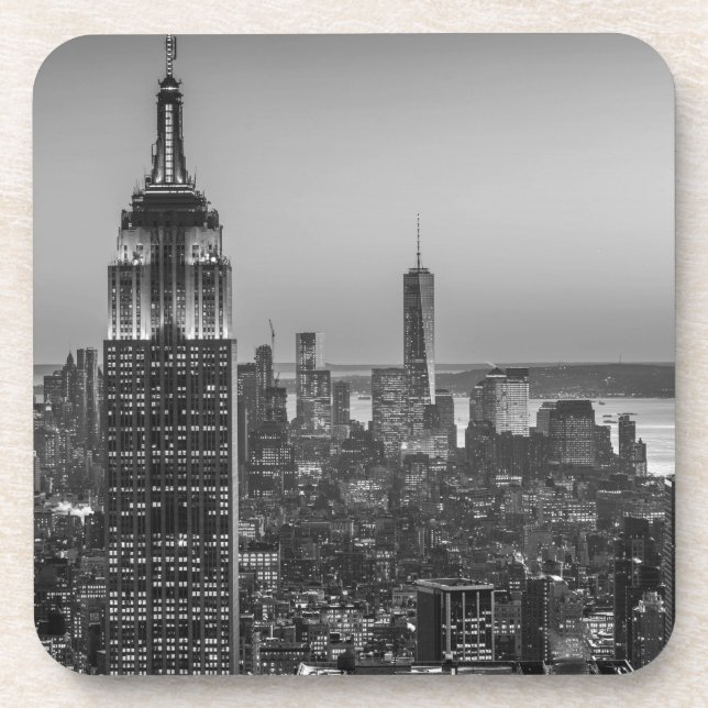 Black & White Aerial View of New York City Night Coaster (Front)