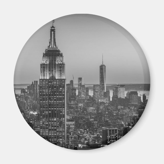 Black & White Aerial View of New York City Night Magnet (Front)