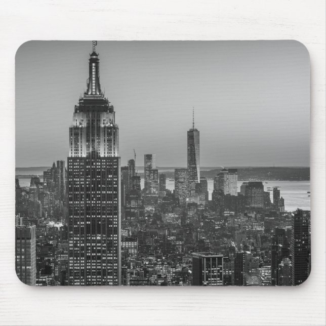 Black & White Aerial View of New York City Night Mouse Mat (Front)