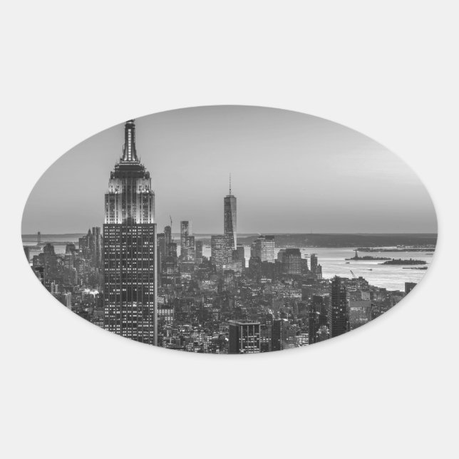 Black & White Aerial View of New York City Night Oval Sticker (Front)
