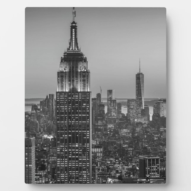 Black & White Aerial View of New York City Night Plaque (Front)