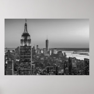 Black & White Aerial View of New York City Night Poster