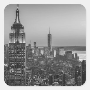 Black & White Aerial View of New York City Night Square Sticker