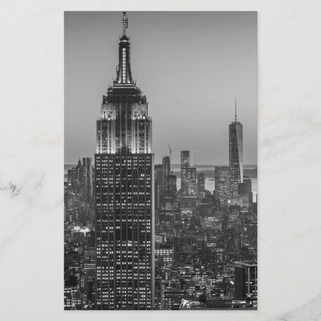 Black & White Aerial View of New York City Night Stationery (Front)