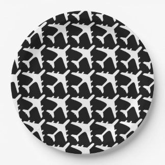 Black white aeroplane pattern paper plates
