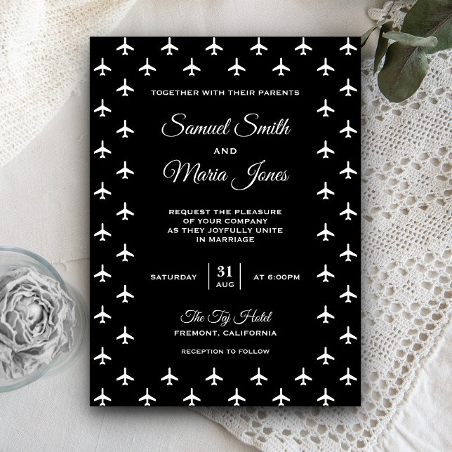 Black & White Aeroplanes Modern Wedding Invitation (Creator Uploaded)