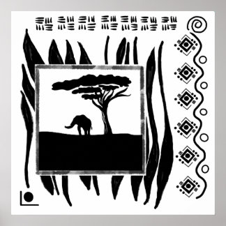 Black White Africa Elephant Poster