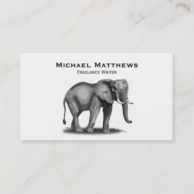 Black White African Elephant Personalised Business Card (Front)