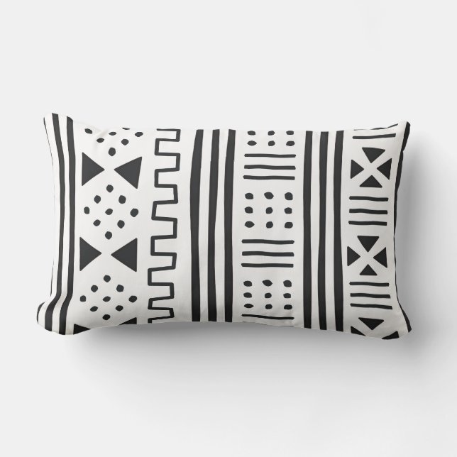 Black | White African MudCloth Inspired Lumbar Cushion (Front)