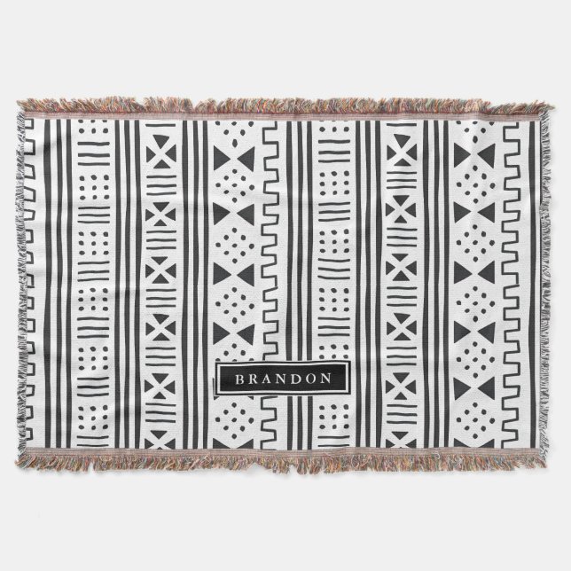 Black | White African MudCloth Inspired Throw Blanket (Front)