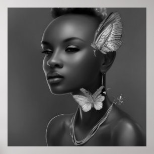 Black White African women butterfly fantasy Poster