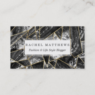 Black White Agate Black Gold Geometric Triangles Business Card