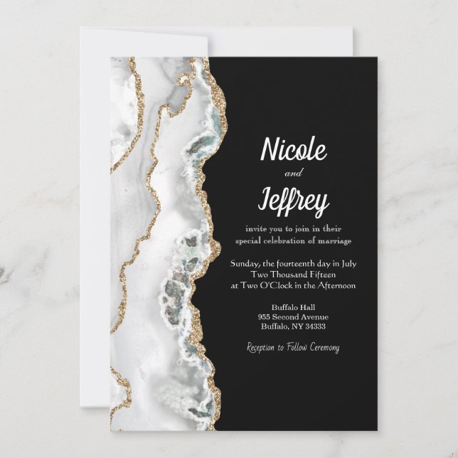 Black & White Agate Elegant Wedding Invitation (Front)