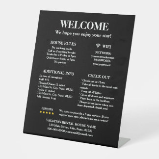 Black & White Airbnb Rental House Rules Welcome Pedestal Sign