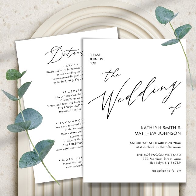 Black & White All In One Modern Script Wedding Invitation (Creator Uploaded)