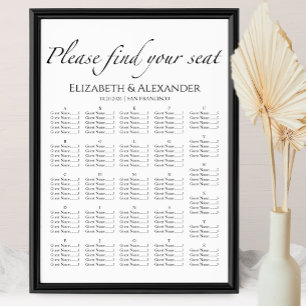 Black & White Alphabetical Wedding Seating Chart