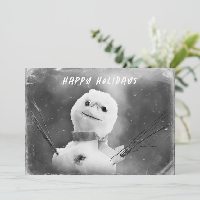 Black & White Altered Snowman Holiday Card (Standing Front)