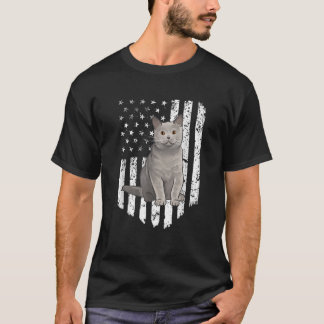 Black White American Flag British Shorthair 4th Of T-Shirt