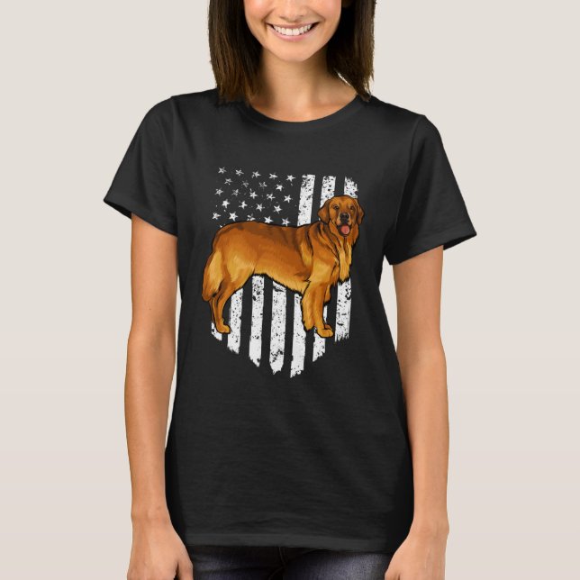 Black White American Flag Golden Retriever 4th Of  T-Shirt (Front)