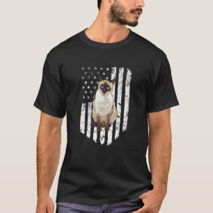 Black White American Flag Siamese 4h Of July Cat T-Shirt