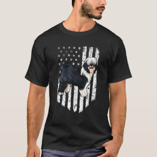 Black White American Flag Tibetan Terrier 4th Of J T-Shirt