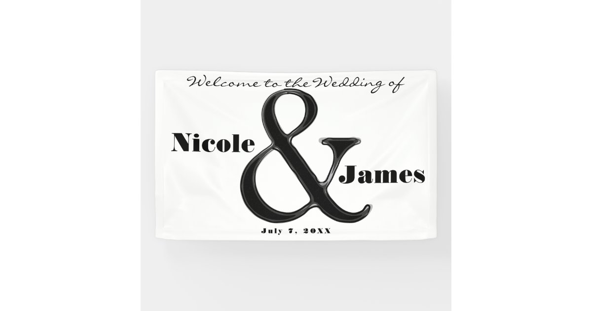 Black White Ampersand Chic Personalised Wedding Banner Zazzle