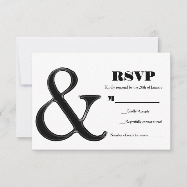 Black & White Ampersand Modern Chic Wedding RSVP (Front)
