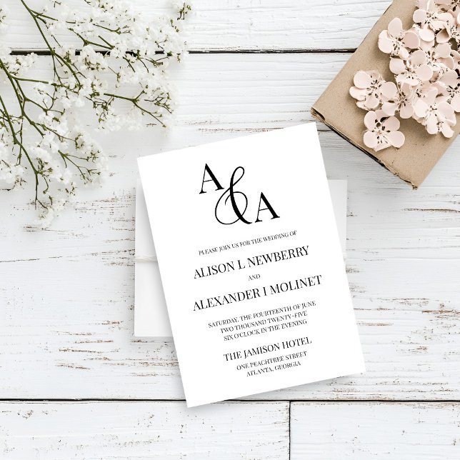 Black & White Ampersand Modern Wedding Invitation (Creator Uploaded)